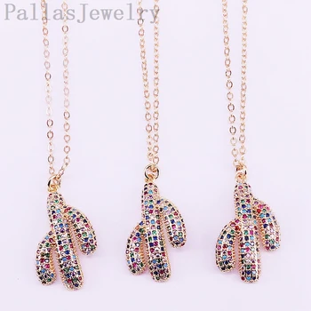 

6PCS Fashion Gold Color Rainbow CZ Micro Pave Cactus Charm Pendant Necklace For Women Jewelry