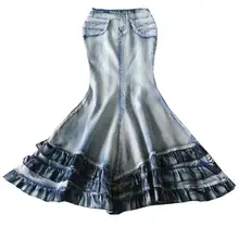 Ретро Женская джинсовая юбка Кривая красота торт большие качели высокая талия юбки "рыбий хвост" Тонкий пакет бедра Русалка джинсовые длинные юбки