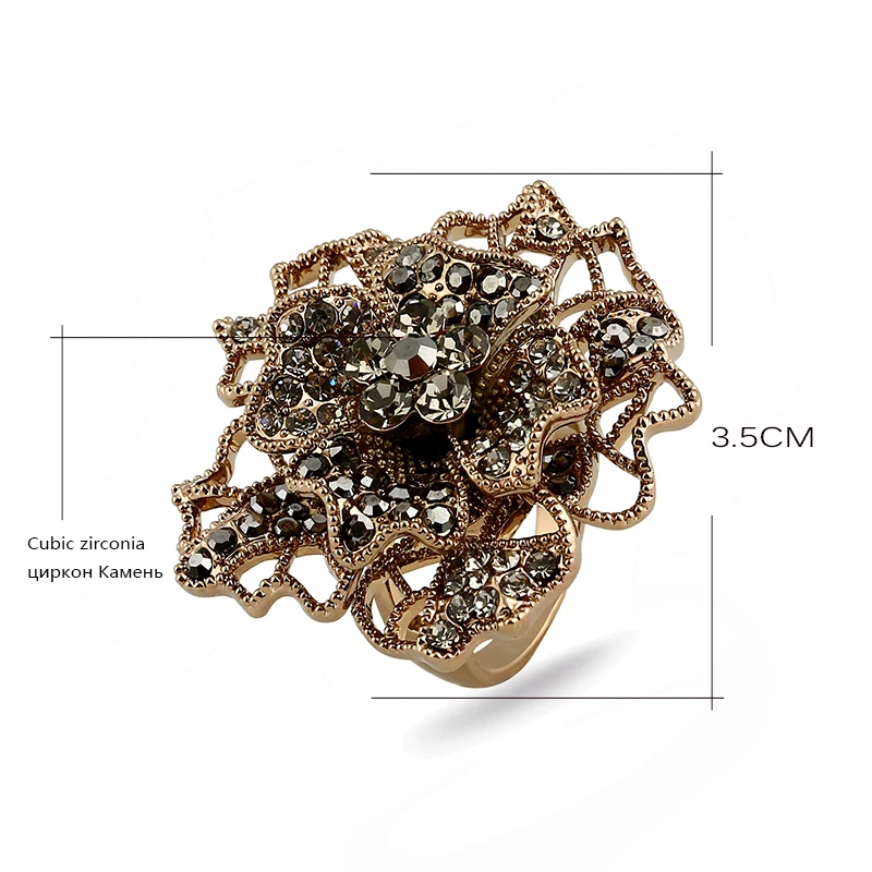 KCALOE обручальное кольцо для женщин, античное титановое золото, австрийские кристаллы, стразы, кольца с большими цветами
