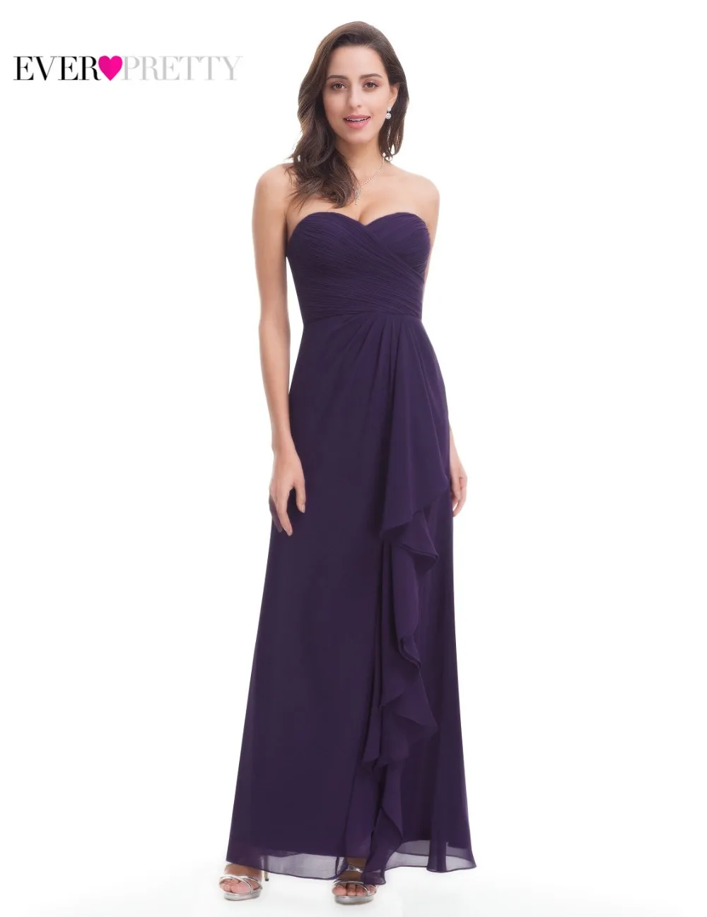 

Ever Pretty 2017 New Dress Women Elegant Strapless Long Evening Dress Ladies Sexy Chiffon Draped Party Dress