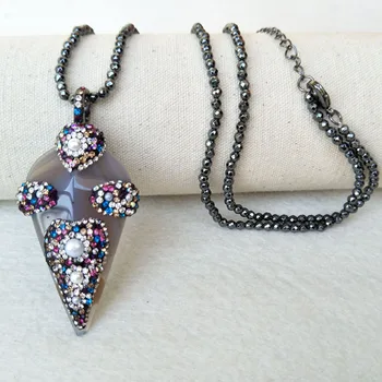 

4 Strands Hematite beads necklace Arrows Pendant With colorful Crystal Rhinestone Pave Gem Stone Charms Jewelry necklaces NK280