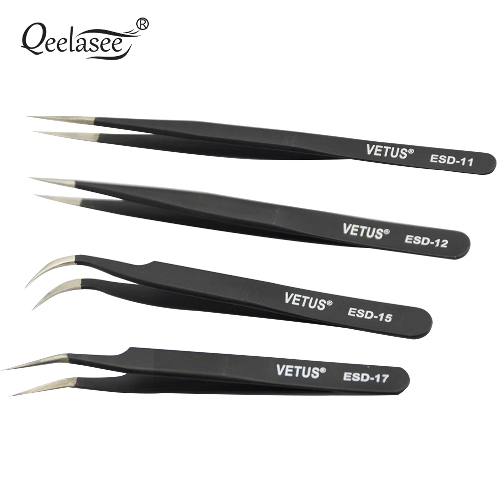 

1 PC Eyelash Tweezers for Eyelash Extension Tools Genuine VETUS Tweezers Black ESD-11/ESD-12/ESD-15/ESD-17