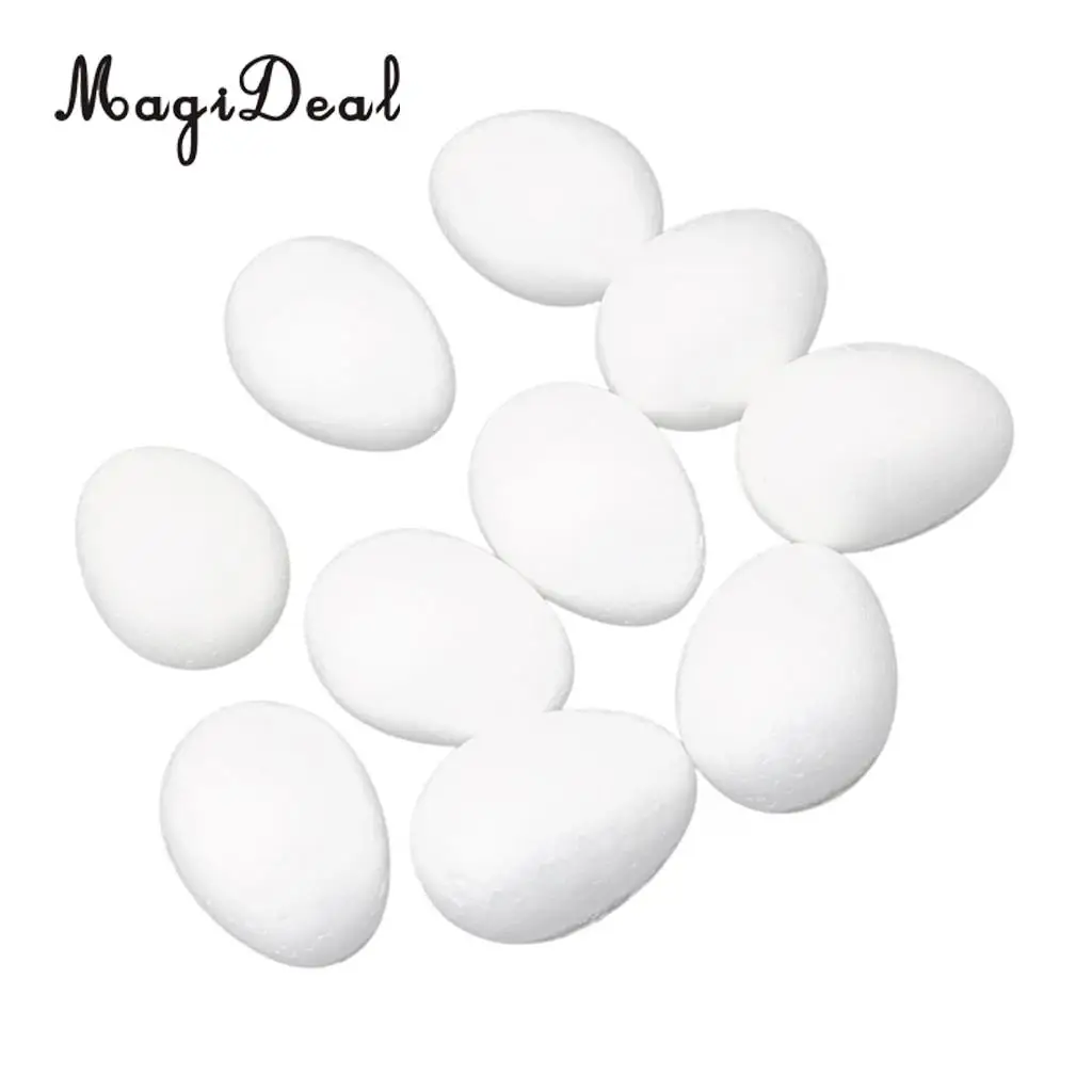 MagiDeal 10Pcs White Modelling Craft Polystyrene Foam Eggs 8cm Colored with Crayon Painting Stick Gouache DIY Christmas Decor