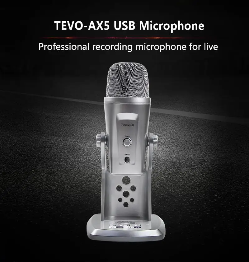 Tenveo AX5 ميكروفون لاعب USB مكبر صوت سجل الموسيقى مناسبة لتسجيل الآلات لايف بث الفيديو مقابلة