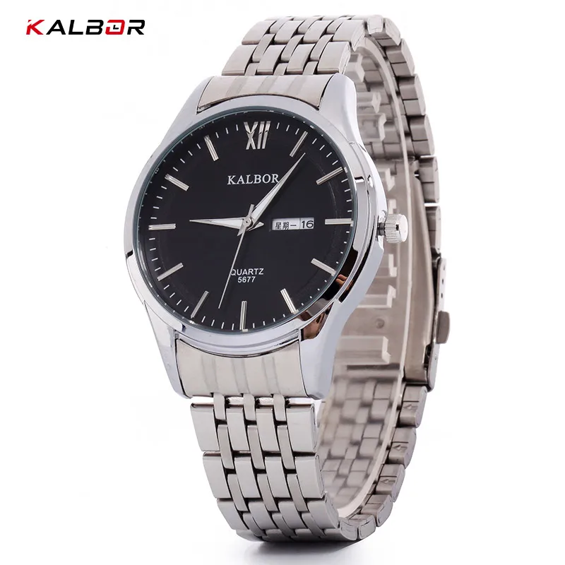 

KALBOR New Quartz Watches Men Analog Stainless Steel English Date Waterproof Clock Casual Luxury Male Watch Calendar Wristwatch