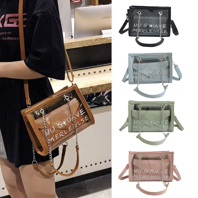 

Women Clear PVC Transparent Jelly Handbag Tote Messenger Crossbody Shoulder Bag