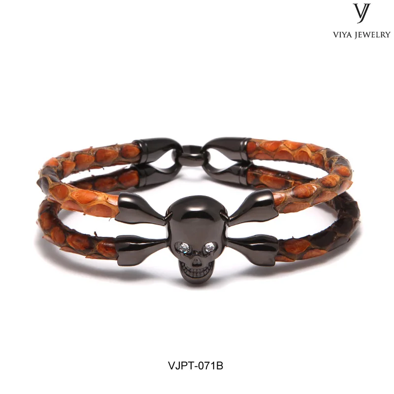 VJPT-071B Genuine stingray with skull bracelet (3)