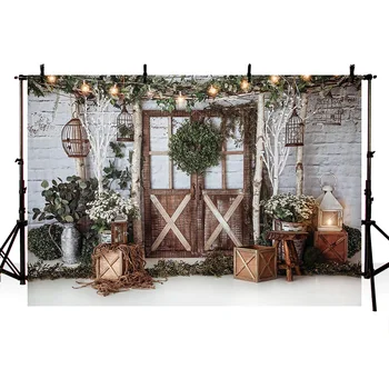 

Brick Wall Wooden Doors Grass vine Toys Children Backdrop for Photographic Studio Photography Backdrops Baby Portrait Background