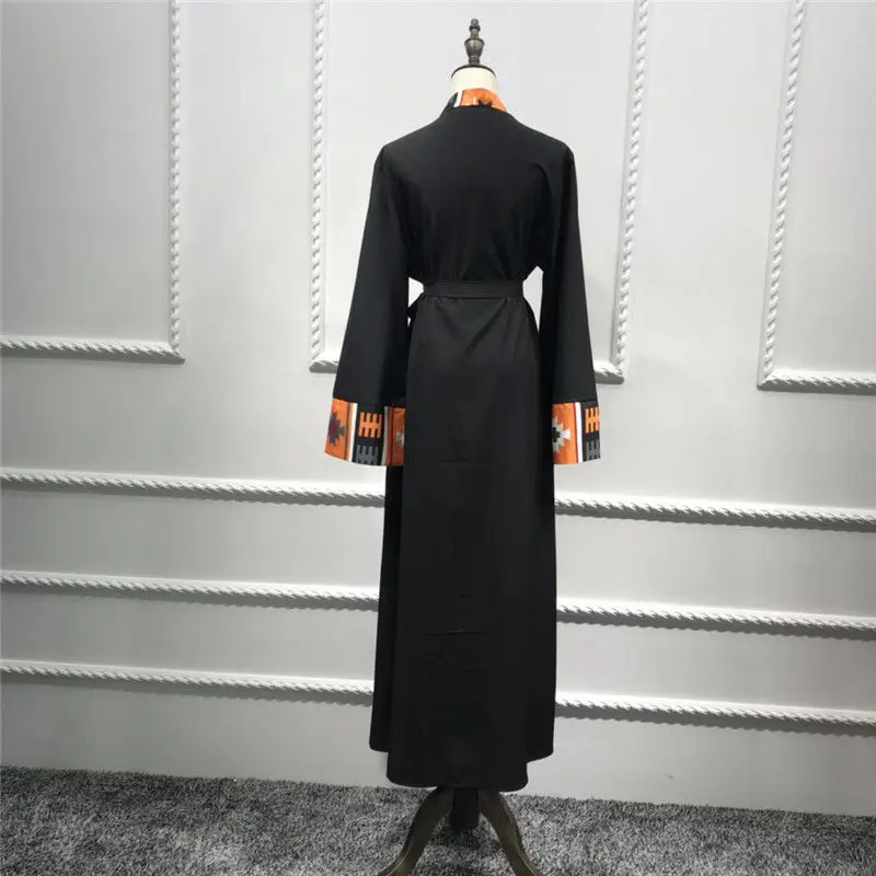 Черное Розовое Кимоно с открытой передней частью Abaya в Дубае Платье макси