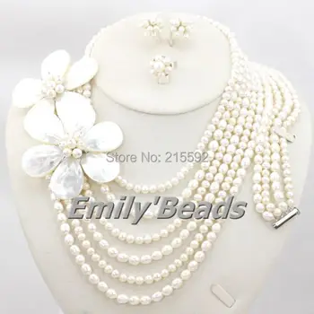 

Trendy Pearl Beads Jewelry Set Freshwater White Wedding Bridal Jewelry Set Fashion Woman Pearl Jewelry Set Free Shipping FP059