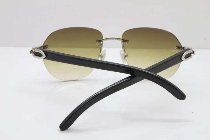 Cartier Rimless 8300729 Black Buffalo Horn Sunglasses In Silver Brown Lens (9)