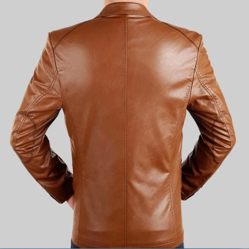 New England Mens Leather 2 Button Formal Dress Suits Fashion Man Blazers Black Red Brown Solid Motorcycle Coat Suede Jacket Male
