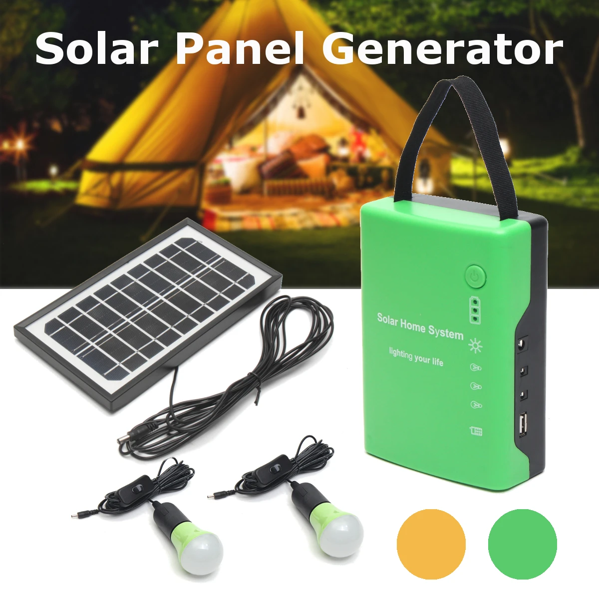 Portable Solar Panel Power Generator LED Light USB Cable Charge Emergency System Kit 4.5Ah/6V batteries Energy for Home Outdoor