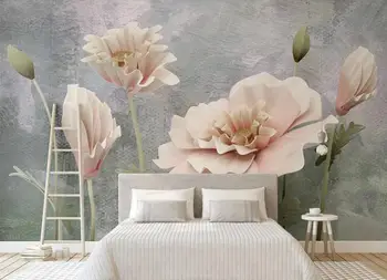 

Private custom three-dimensional embossed flowers TV sofa living room bedroom background wallpaper mural