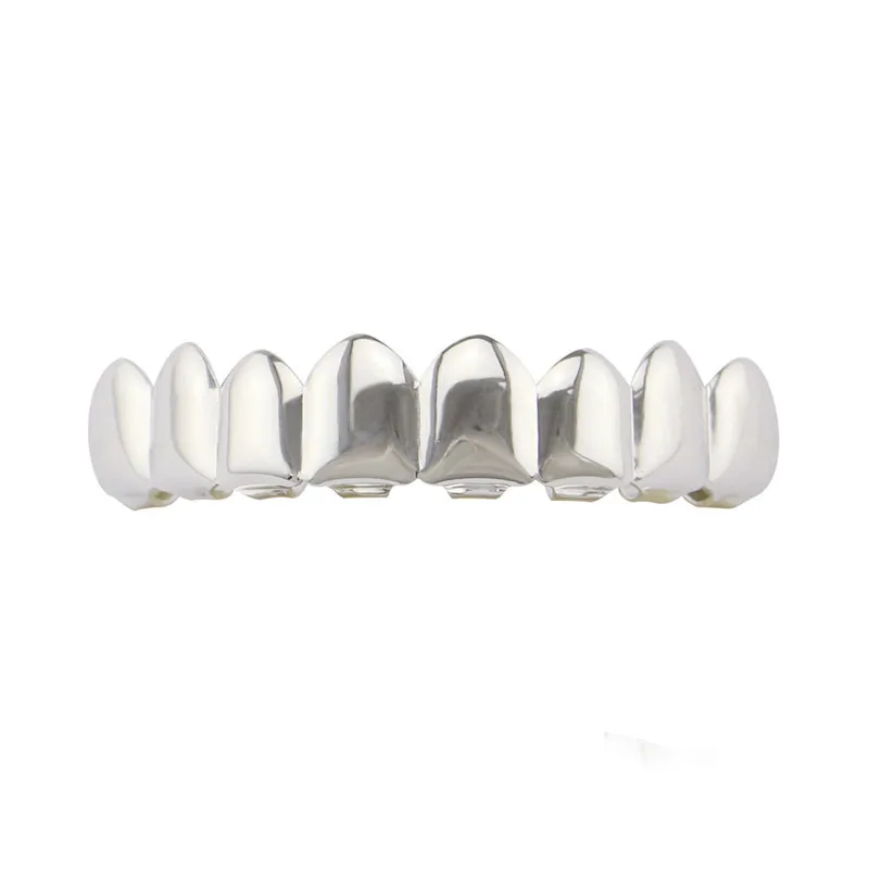 Хип-хоп золотые зубы Grillz Топ и низ 8 зубов грили стоматологический Косплей вампирский зуб шапки Рэппер вечерние ювелирные изделия подарок XHYT1007 - Окраска металла: silver top