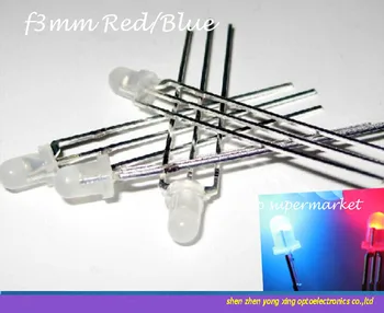 

1000pcs 3mm Dual Bi-Color Red/Blue Diffused Bright 3-Pin Led Common Anode Leds