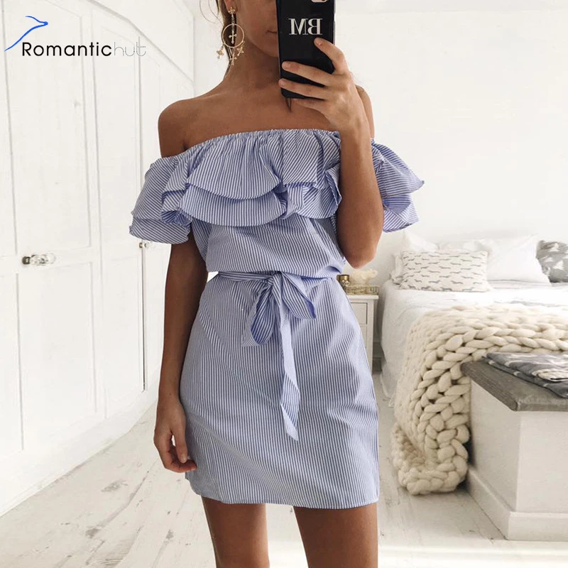 Romantichut Elegant Summer Strapless Ruffles Dresses 2018 Casual Women 