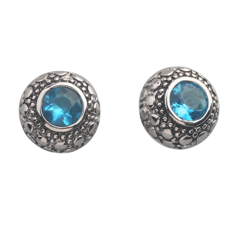 Inspired Sky Blue Stone 5*5mm Semi precious Silver Cool For Womens Stud