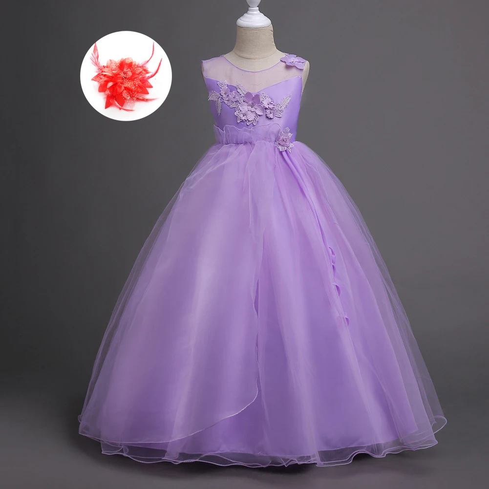 Детское серое вечернее платье с цветочным узором для девочек, для детей от 5 до От 10 до 13 лет, свадебное платье с цветами для девочек, Размер 14