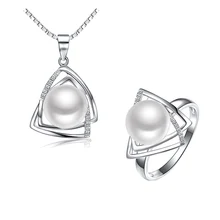 Серебряное кольцо с жемчугом ожерелье тонкий Ювелирный Набор материал 925 серебро и натуральный 9,5 мм пресноводный жемчуг Горячая