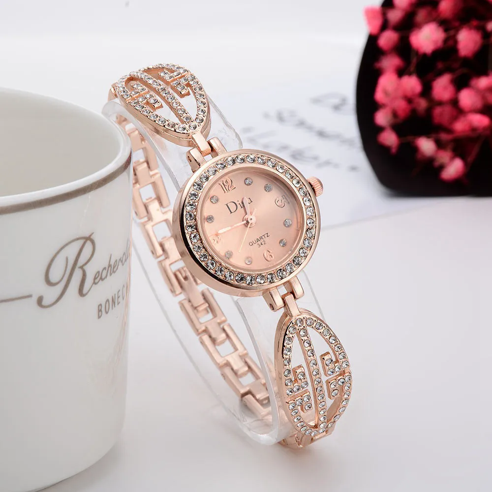 

High Quality Wristwatch Relogio Masculino Rose Gold Plated Women's Elegant Rhinestone Bracelet Watches With Crystals Women