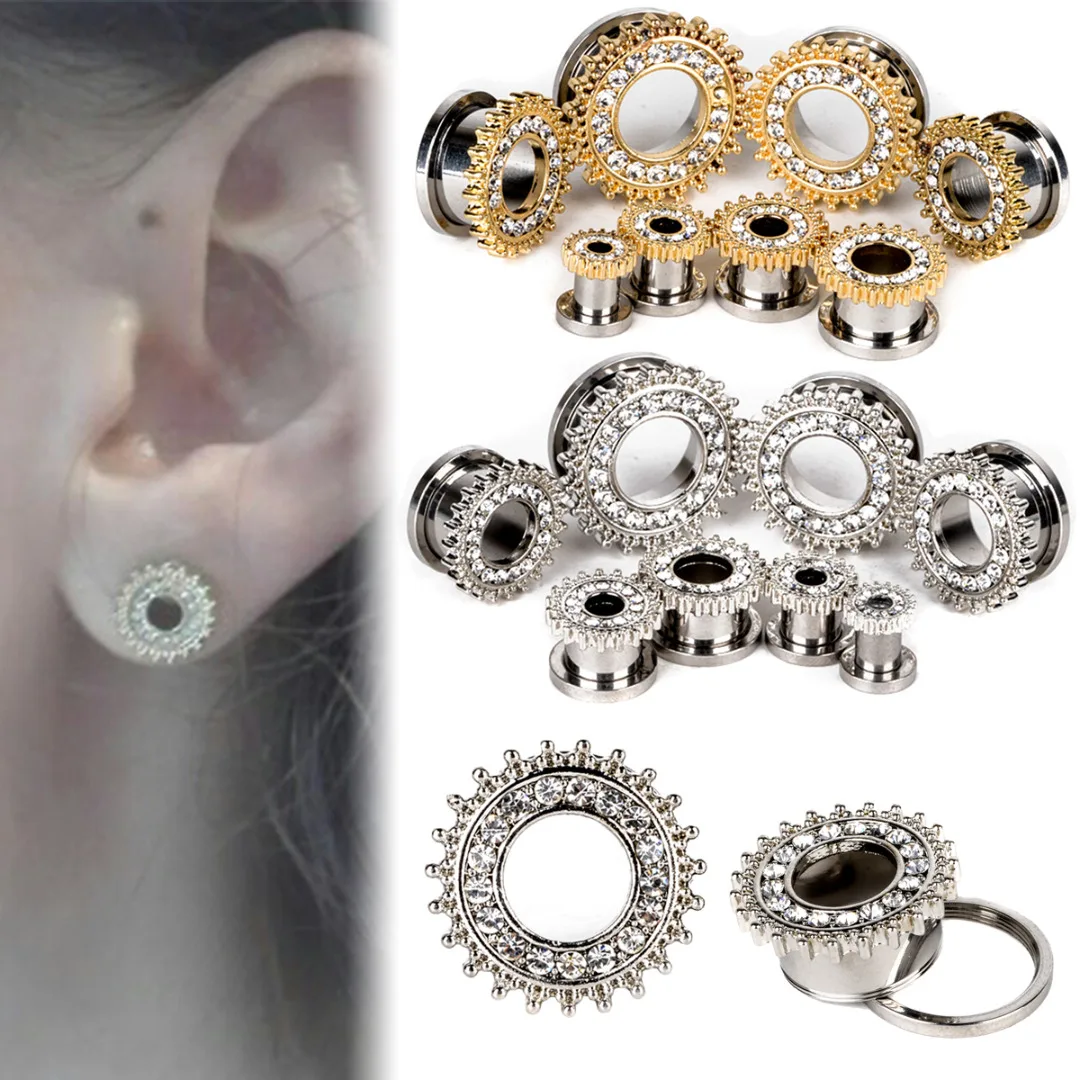 Ear Expander Body Piercing Jewelry 1 Pair Stainless Steel Crystal Flare Flesh Tunnel Ear Plugs Expander 6-20mm Ear Stretcher