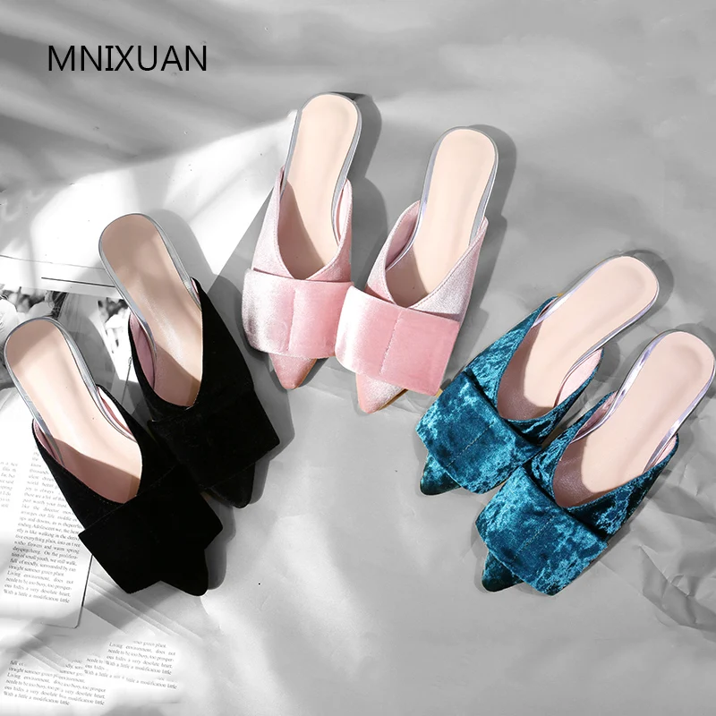 

Mnixuan Classics Casual Women Shoes Flat Mules 2019 New Summer Velvet Pointed Toe Slip On Shallow Slipper Sandals Big Size 42 43
