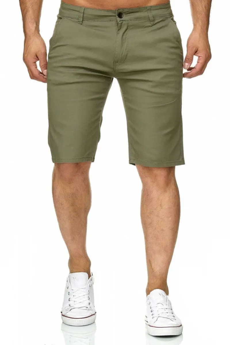 Мужские облегающие однотонные шорты из смеси хлопка повседневные рабочие форменные брюки длиной до колен Летние Большие Размеры M-2XL - Цвет: Армейский зеленый