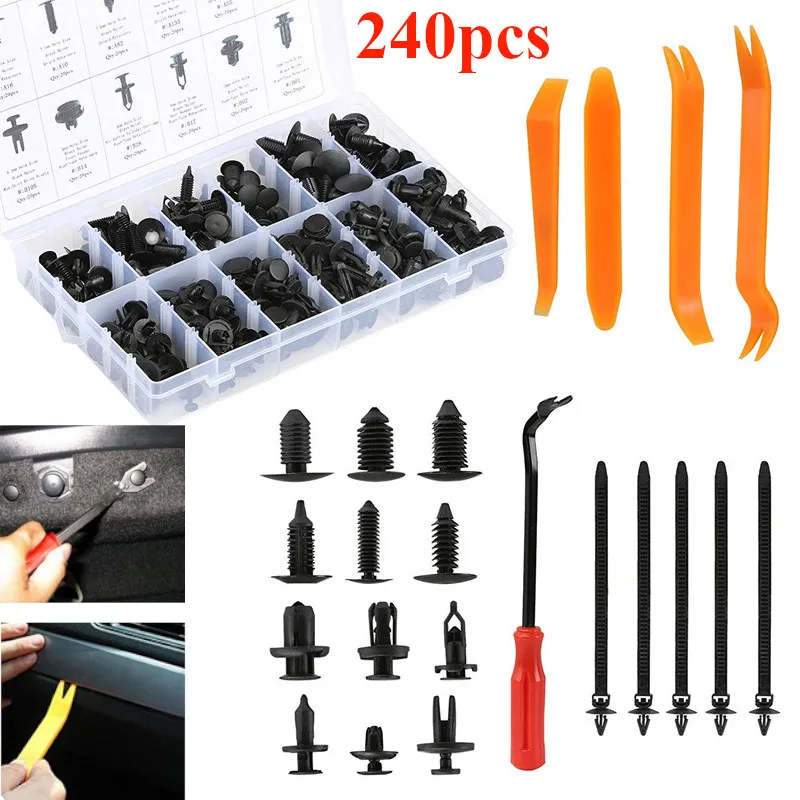

240pcs 12type Car Styling Rivets Push Pin Fastener clips Trim Retainers Puller plier for chrysler 300 jeep wrangler accessories