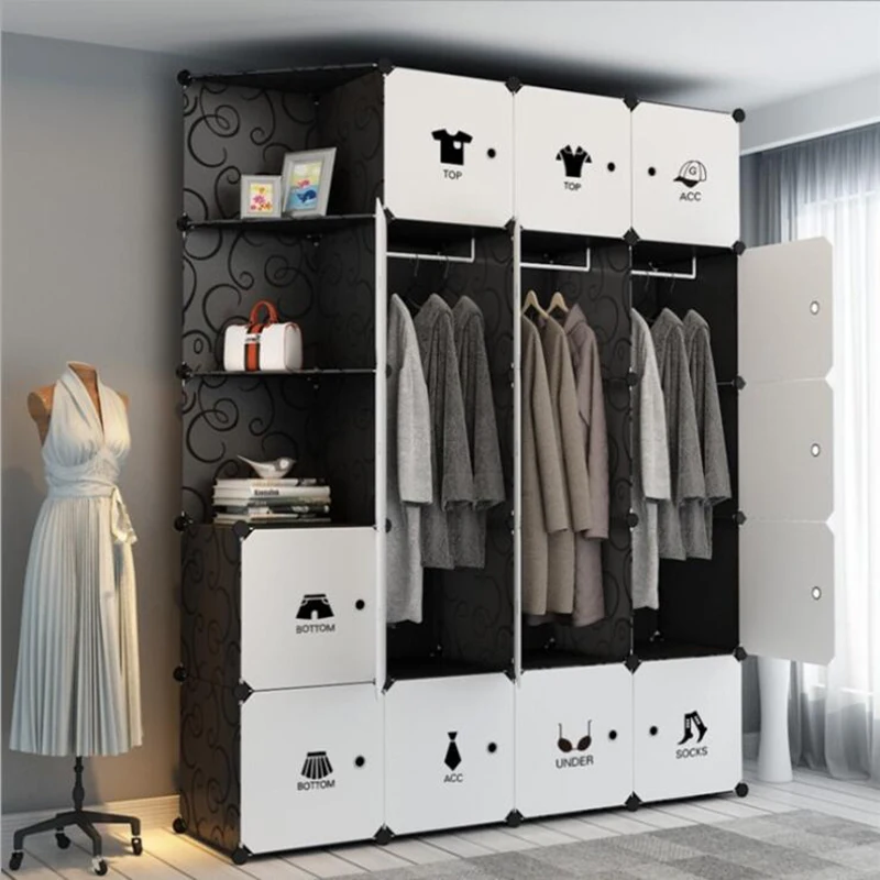 

Simple Wardrobe Cloth Closet Plastic Combination Assembly Storage Cabinet Folding Dormitory Steel Frame Modern Assembly Single