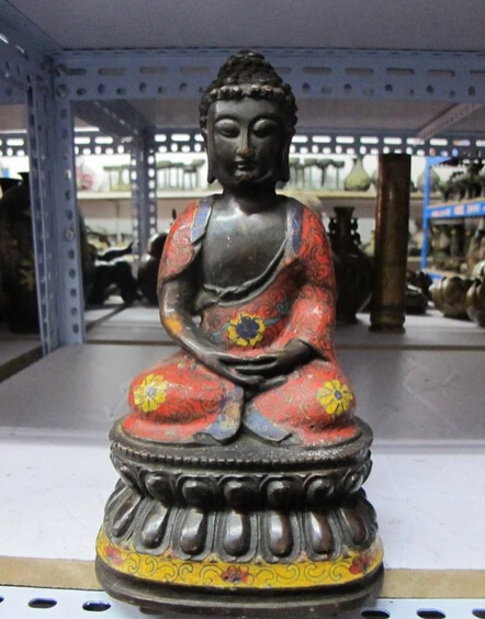 

Collectible bronze S2242 9" Tibet Cloisonne red copper Red Wizard Buddha Vairocana Shakjamuni statue (B0328)