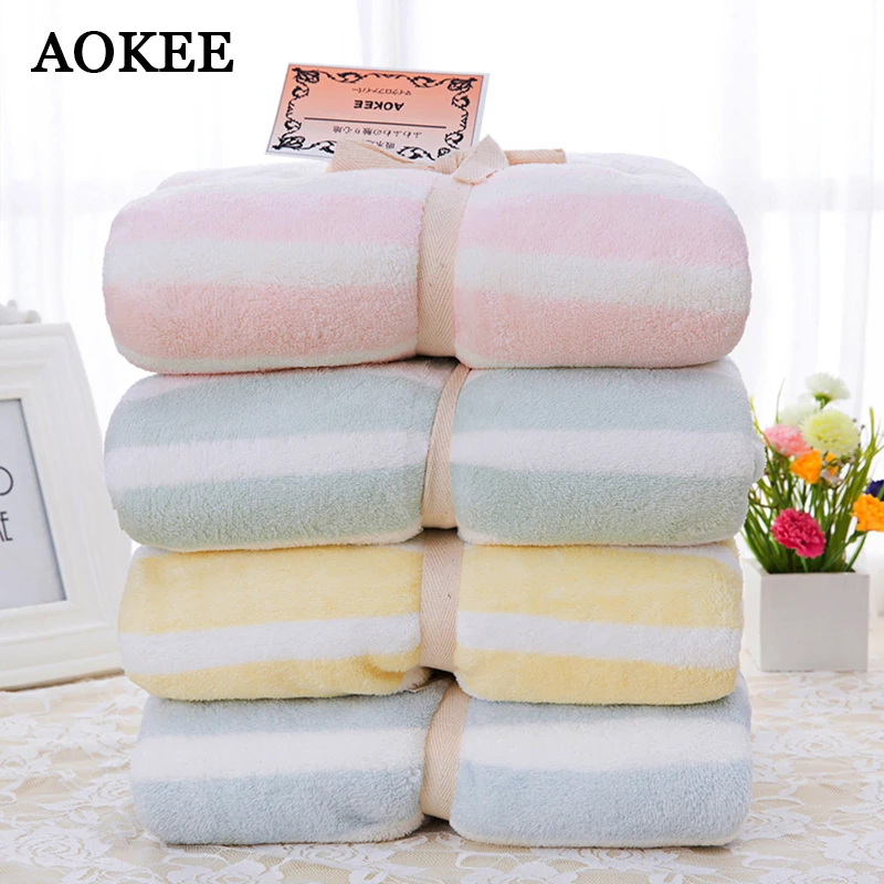 

75*150cm Microfiber Terry Thick Bath Towels Absorbent Striped Quick-Drying Adult Bathroom Towels AOKEE Beach Towel playa toallas