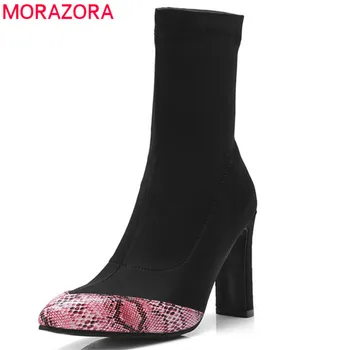 

MORAZORA 2020 new fashion ankle boots women mixed colors autumn winter boots pointed toe sock boots high heels shoes woman