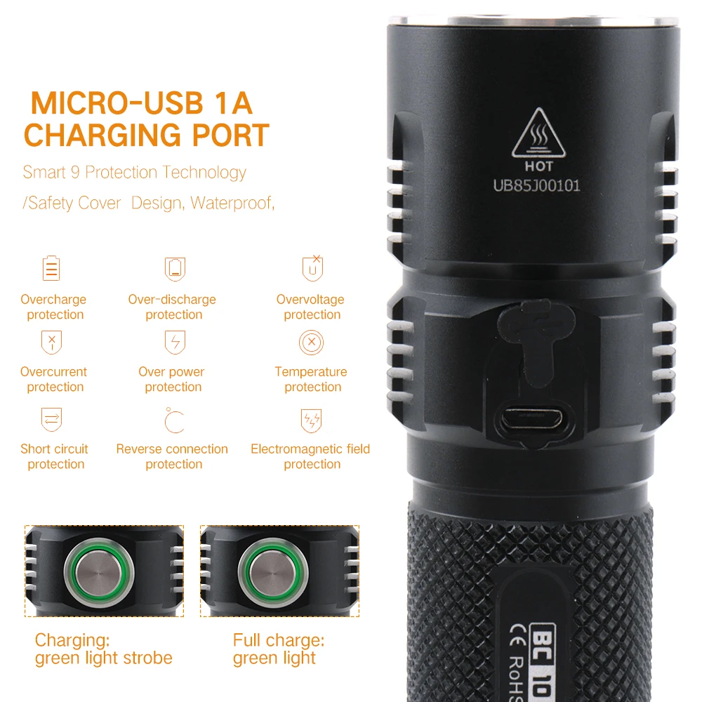 BORUiT BC10 XHP70.2 linterna LED 6-modo USB cargador de linterna Max 3600LM banco de potencia linterna Camping lámpara de Flash por 26650 batería - 4