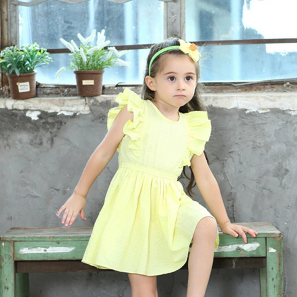 

2018 Summer Girl Dress 3-7 Years Girls Clothing Girls Cotton Dress Children Clothes Baby Girls Yellow Princess Dress for party
