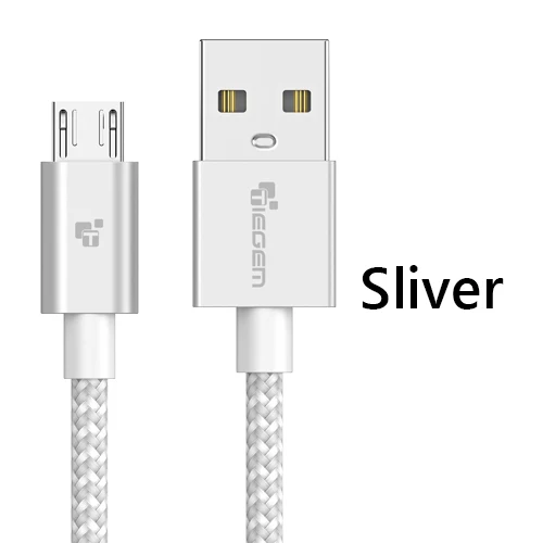 5V 2A Micro USB кабель TEGEM быстрое зарядное устройство кабель для передачи данных нейлоновый плетеный кабель USB ЗУ для мобильного телефона кабель для samsung htc huawei - Цвет: Sliver