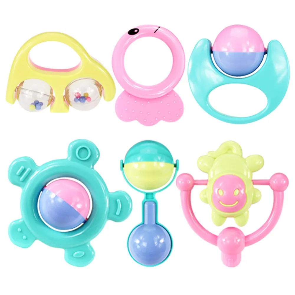 6 Pcs/Set New High Quality Kid Baby Rattles Blue Color Animal Hand
