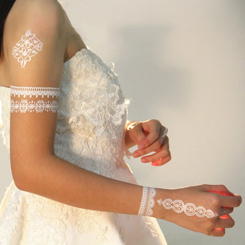 50Pcs White Black Henna Lace Tattoo Stickers,Flower Henna Wedding