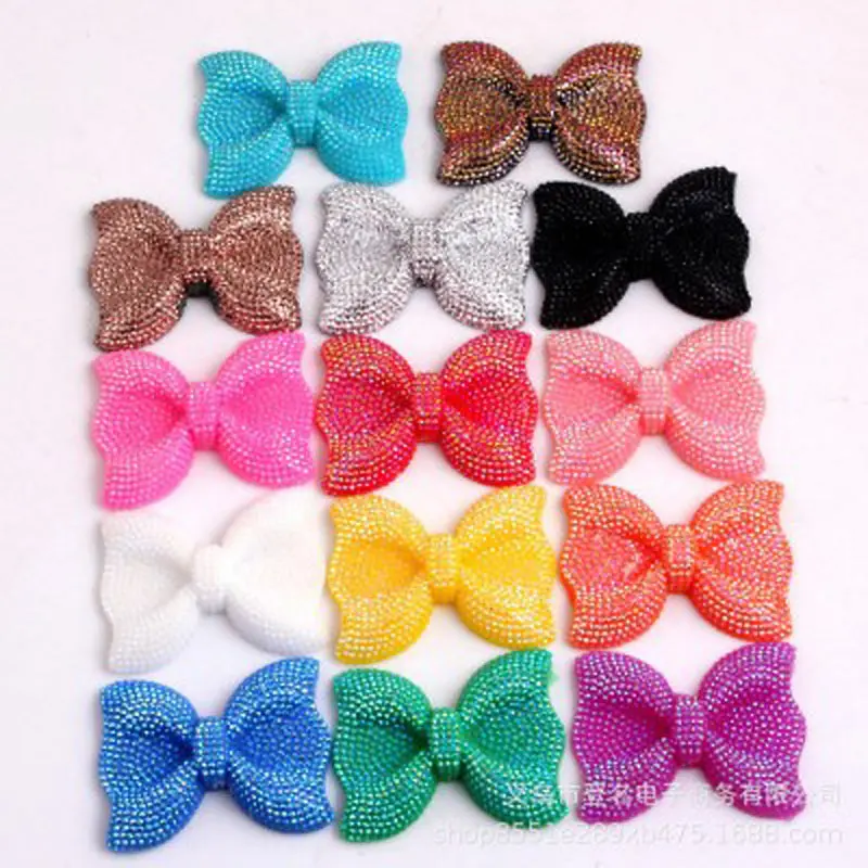 

10pcs Kawaii Drilled Cabochon Resin Bows Embellishments For Scrapbooking Diy Flatback Craft With Middle Vertical Hole 42x54mm