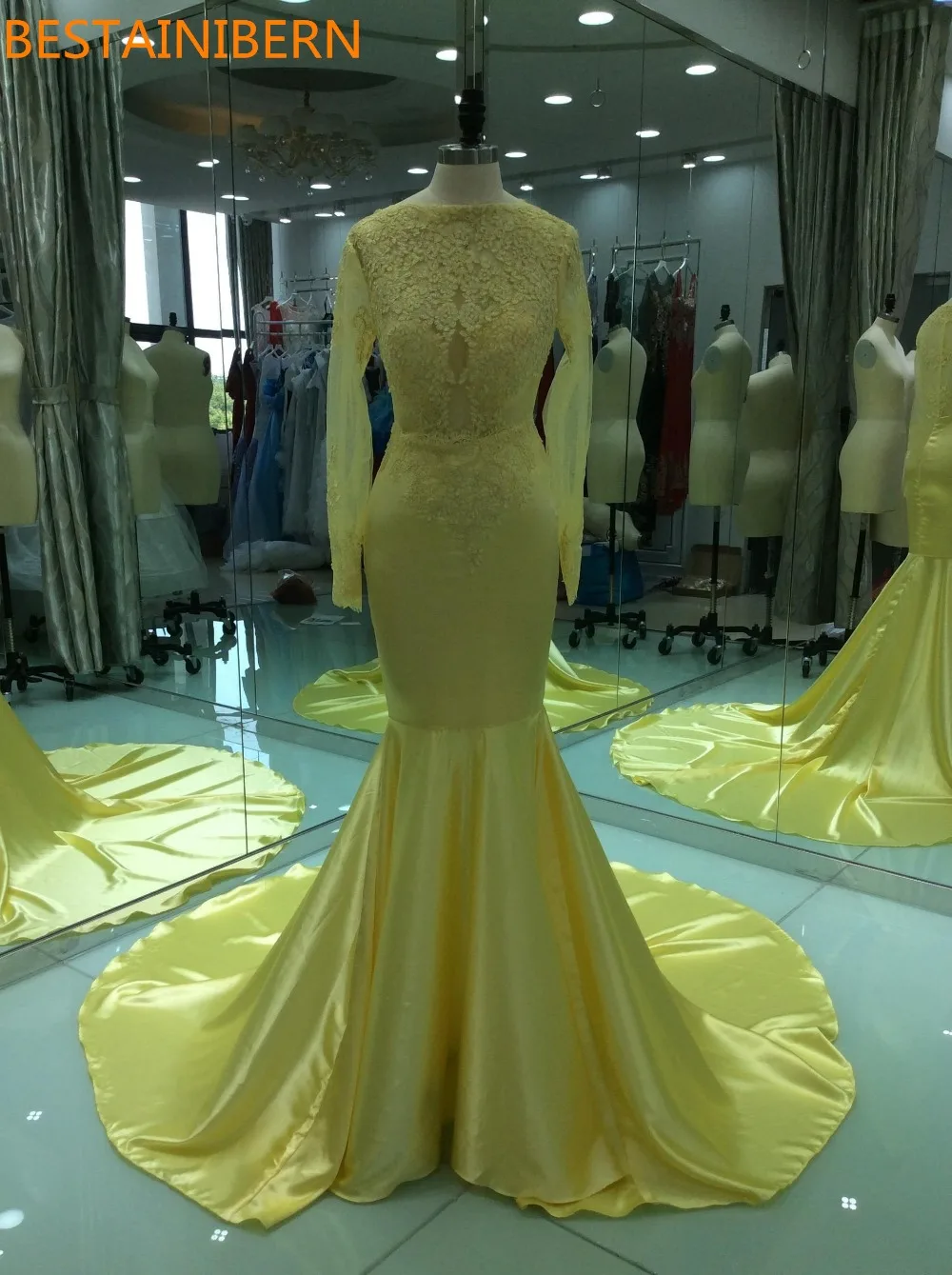 Fashion Scoop Mermaid Prom Dresses 2017 New Appliques Long Sleeve Chiffon Formal Evening Gowns Robe de soiree | Свадьбы и торжества