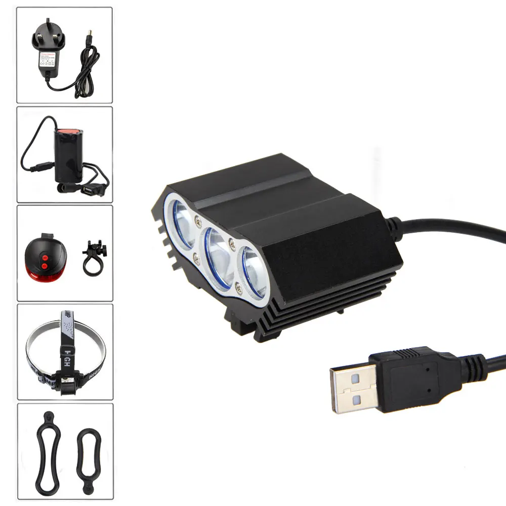 1500 LM 3x XM-L T6 USB передний светильник для велосипеда светодиодный светильник вспышка светильник фонарь с 18650 6400 мАч батарея+ лазерный задний светильник - Цвет: Package C