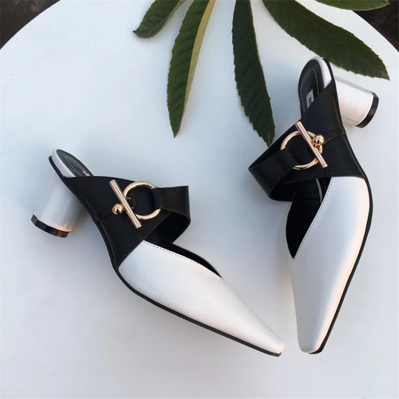 MSSTOR Buckle Womens Slippers Outdoor Mixed Colors Sexy Fashion Thick Heel Mules High Heels Leather Women Summer Slippers 2019 MSSTOR Buckle Womens Slippers Outdoor Mixed Colors Sexy Fashion Thick Heel Mules High Heels Leather Women Summer Slippers 2019