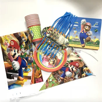 

61pcs/lot Super Mario Theme Disposable Tableware Set Mario Bros Theme Party Cup Plate Baby Shower Party Supplies Decorations