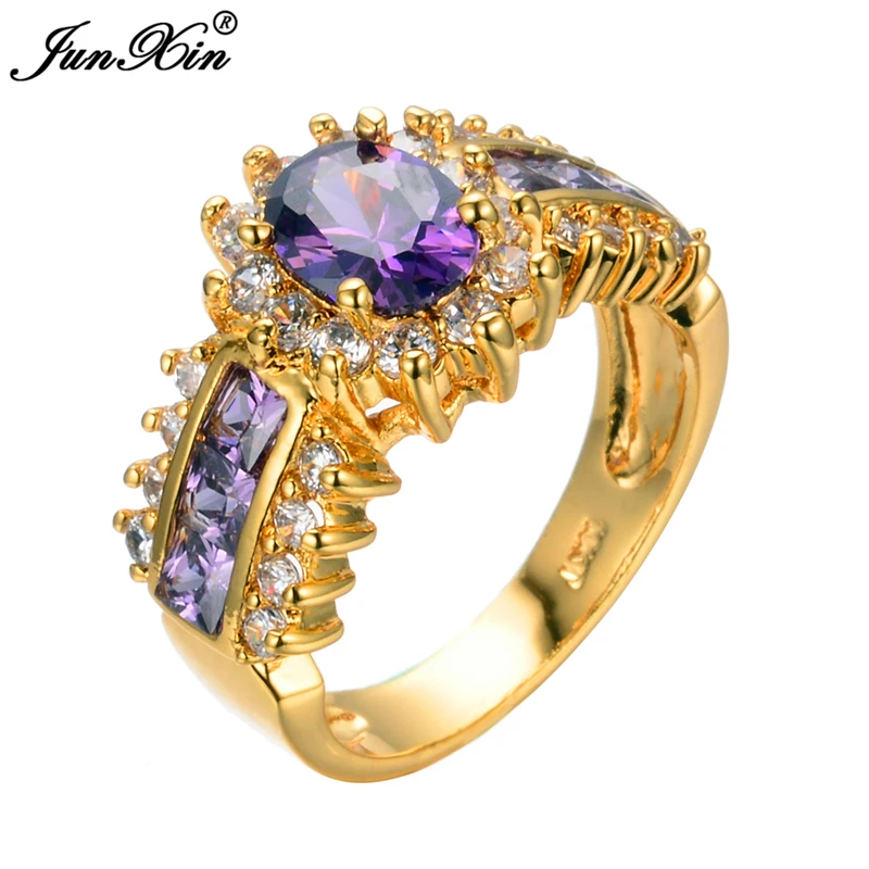 

JUNXIN Women Fashion Jewelry Finger Rings for Female Wedding Band Purple 10KT Yellow Gold Filled Purple Zircon Ring
