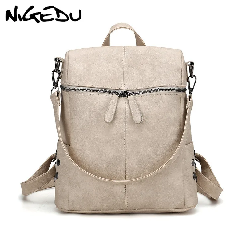 

Simple rivet Women multifunctional backpack female shoulder bag Large capacity PU Leather Backpacks For Teenage Girls School Bag