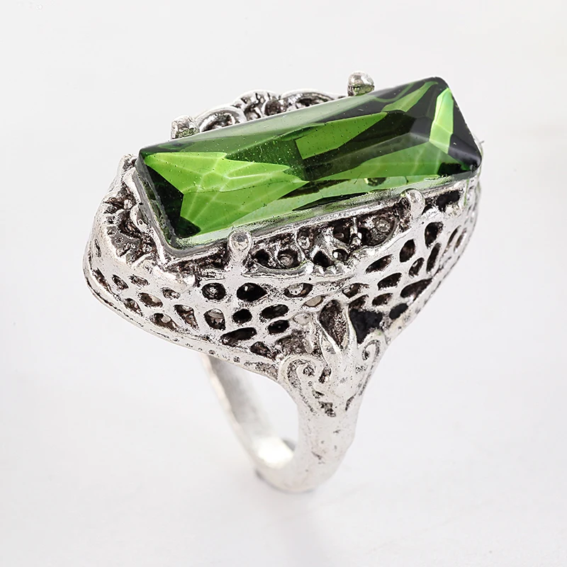 Vintage Green Stone Rings for Women Wedding Ring Gift Silver Ring Princess Luxury Jewelry Bague Femme Man Anillos Mujer O5J395