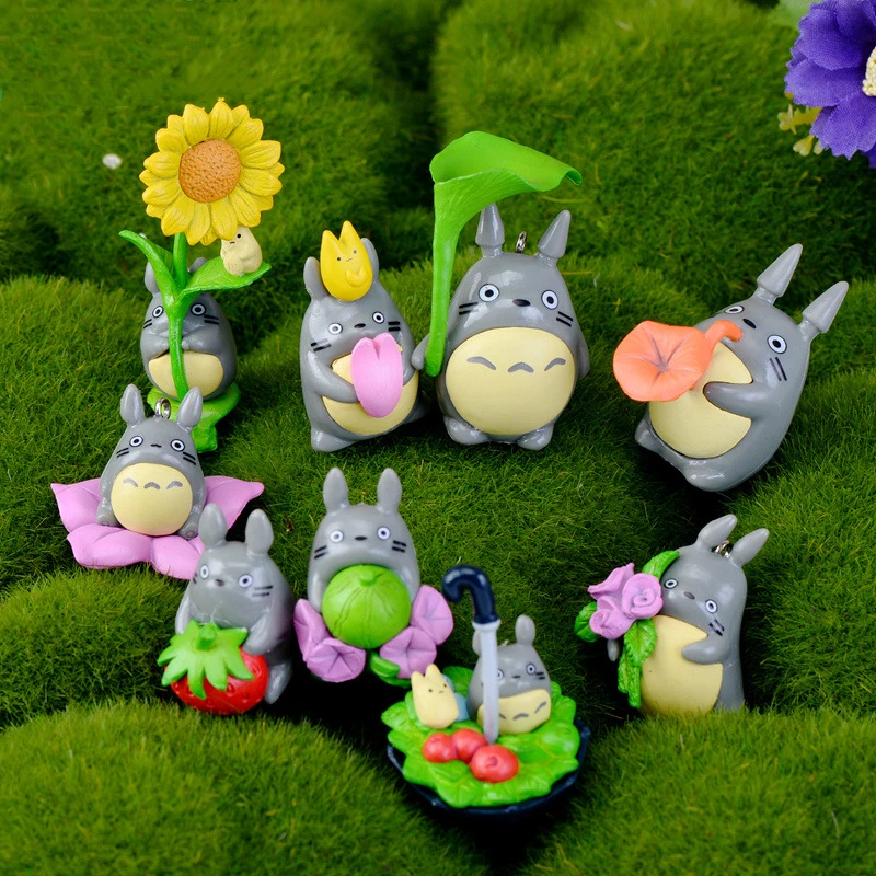 

ZOCDOU 9 Pieces Mini Cartoon Figurines Totoro Sunflower Cat Pastoral Small Figurine Crafts Figure Ornament Miniatures Deco