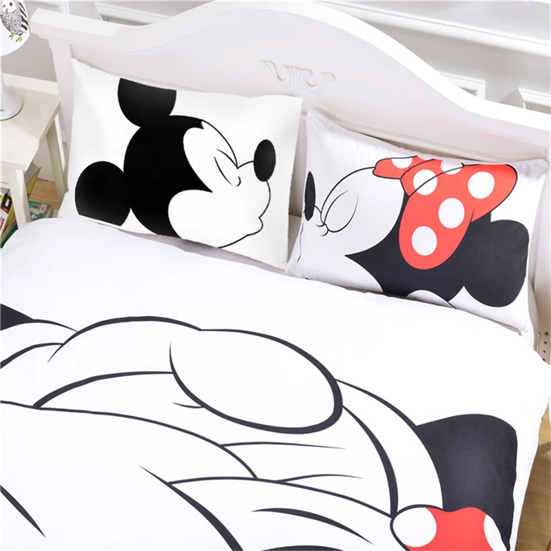 ميكي ميني ماوس 3D المطبوعة الفراش مجموعات الكبار التوأم كامل الملكة الملك حجم أبيض أسود غرفة نوم الديكور حاف مجموعة غطاء هدية