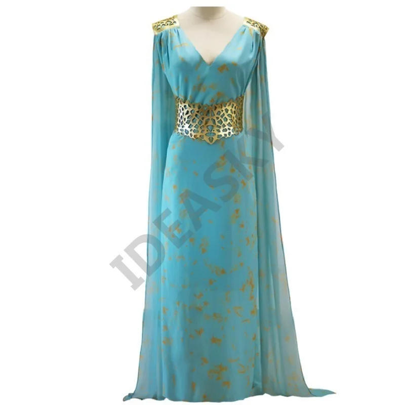 IDEASKY Game Thrones Daenerys Targaryen Costume Blue Dress Cape Cosplay Season 7 Wig Halloween Costumes Women Princess Carnaval -Outlet Maid Outfit Store