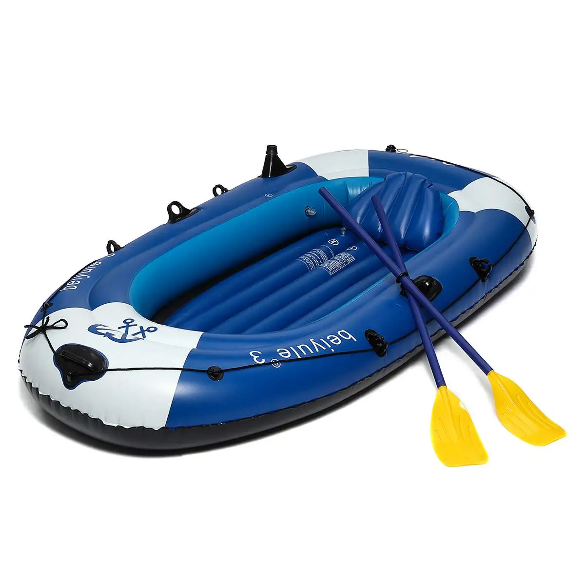 SGODDE 225x127cm 3 Person Inflatable Rowing Boat Bearing 210kg Durable PVC Rubber Fishing Boat Set with Paddles Pump Other Set